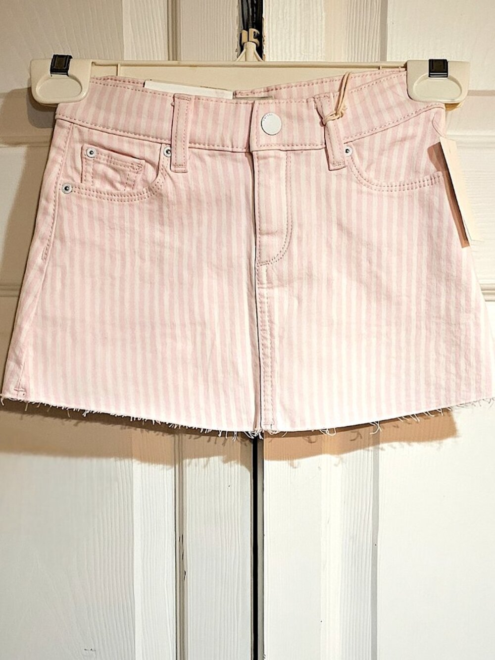 NWT DL1961 Girls Jenny Mini Skirt in Pink & White Striped Denim - Size 5T